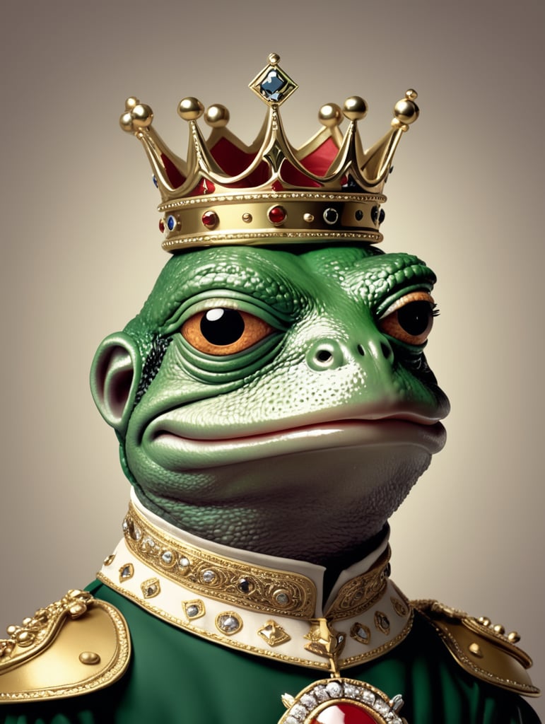 pepe the frog with king clothes and crown