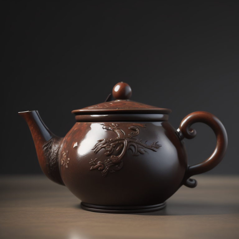 ancient small clay and glazed Chinese teapot, deep atmosphere, realistic photo