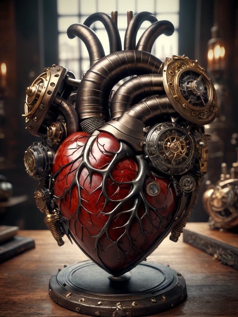 human heart made by a skilled craftsman in medieval steampunk style