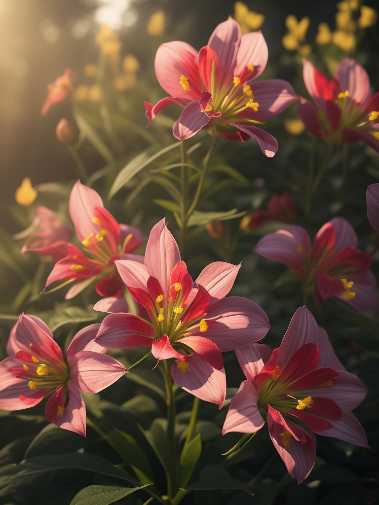 цветы альстромерия, светит солнце в саду