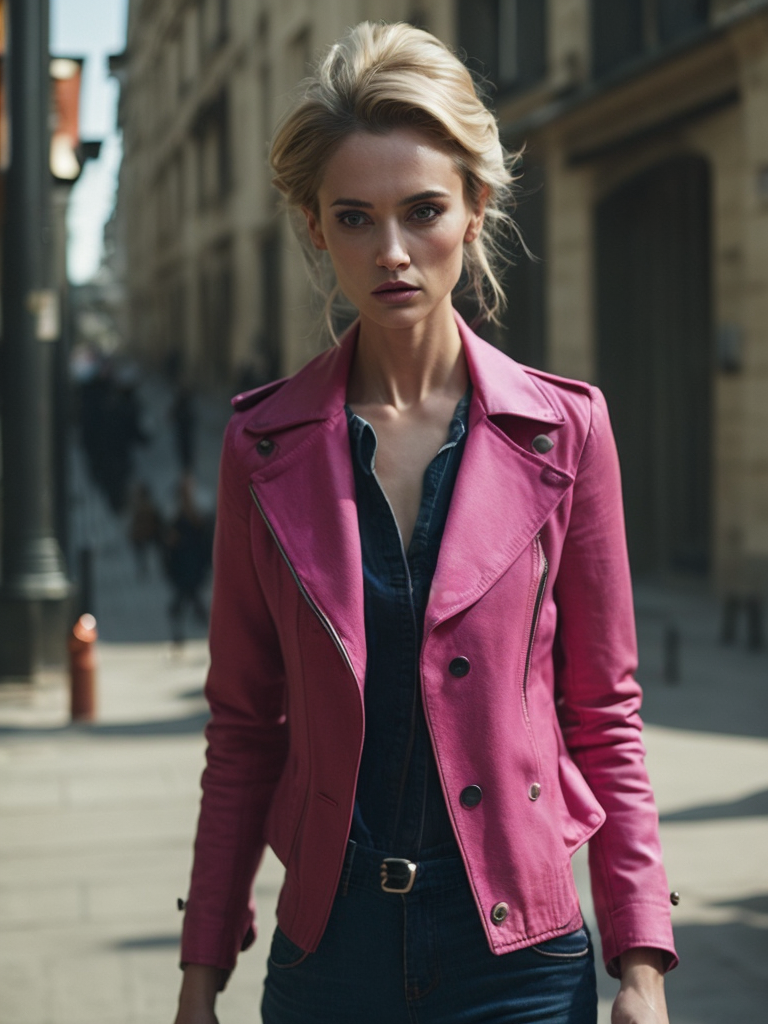 barbie in a real life, pink jacket