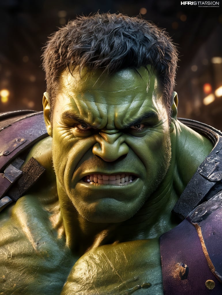 ortrait of Hulk, bright and saturated colors, elegant, highly detailed, vogue, fashion magazine, sharp focus, bright expressive makeup, dramatic lighting, depth of field, incredibly high detailed, blurred background