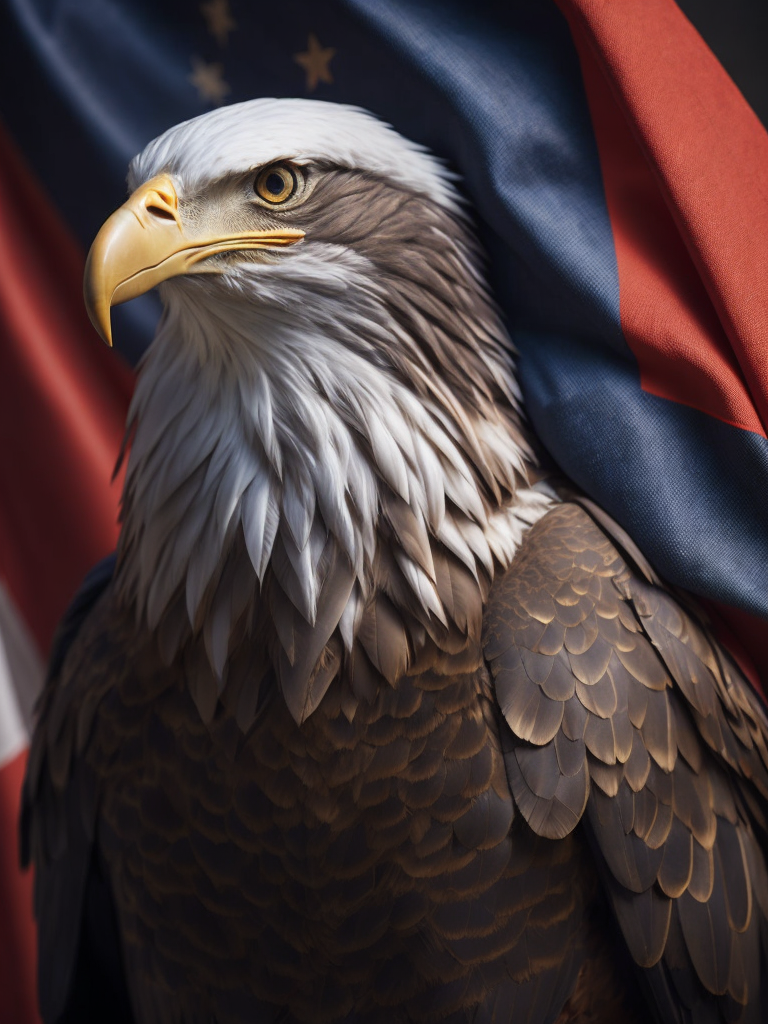 Bald eagle wearing armor holding an Russian flag