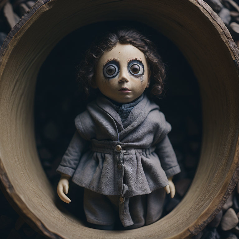 самодельная лоскутная кукла с глазами-пуговицами, грязная и рваная