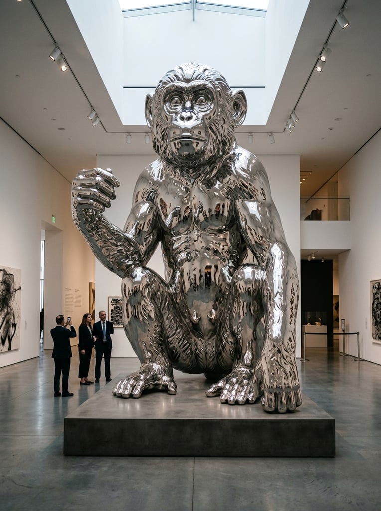 Premium Free ai Images | Giant Silver Monkey Sculpture Exhibition