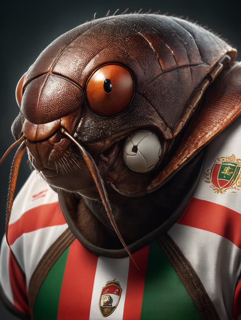 kakkerlak voetbal shirt feyenoord portret gedetailleerd profiel hoog detail gradiënt achtergrond levendige kleuren diepte van haren details dierenart thema schoonheid