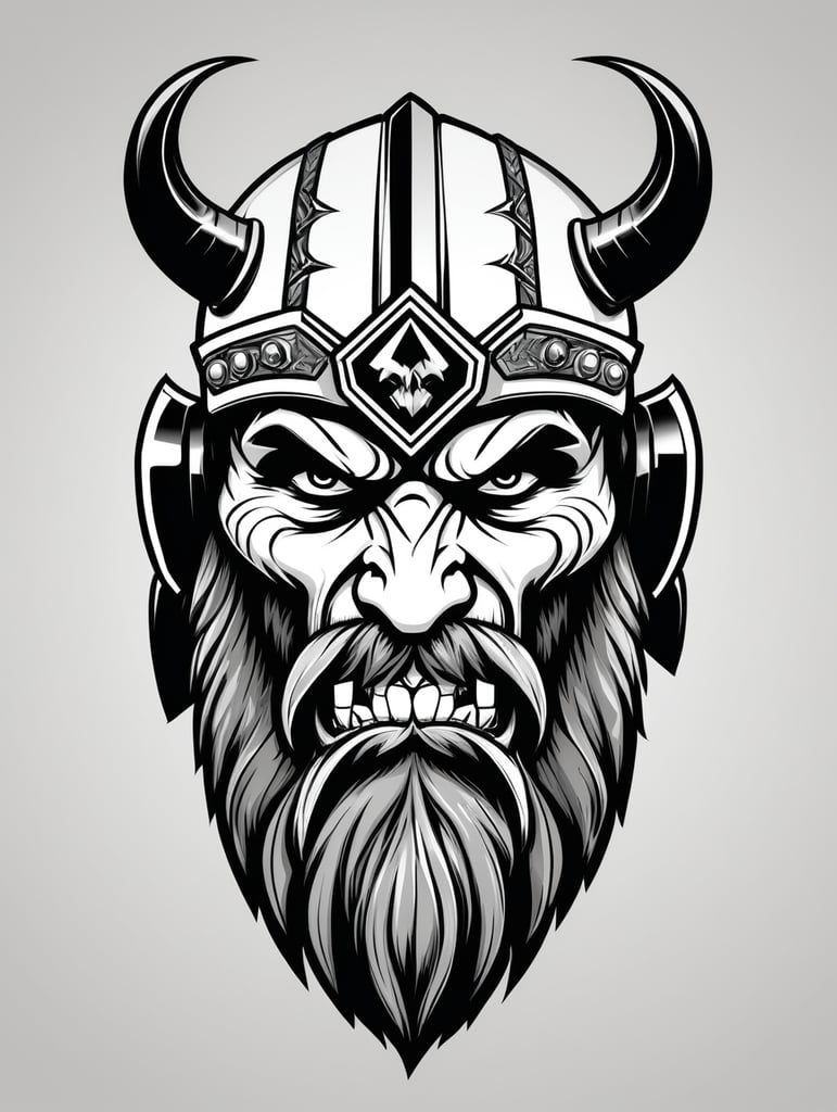 Aggressive Viking with beard skull gaming logo, black and white, e-sports Logo, vector image