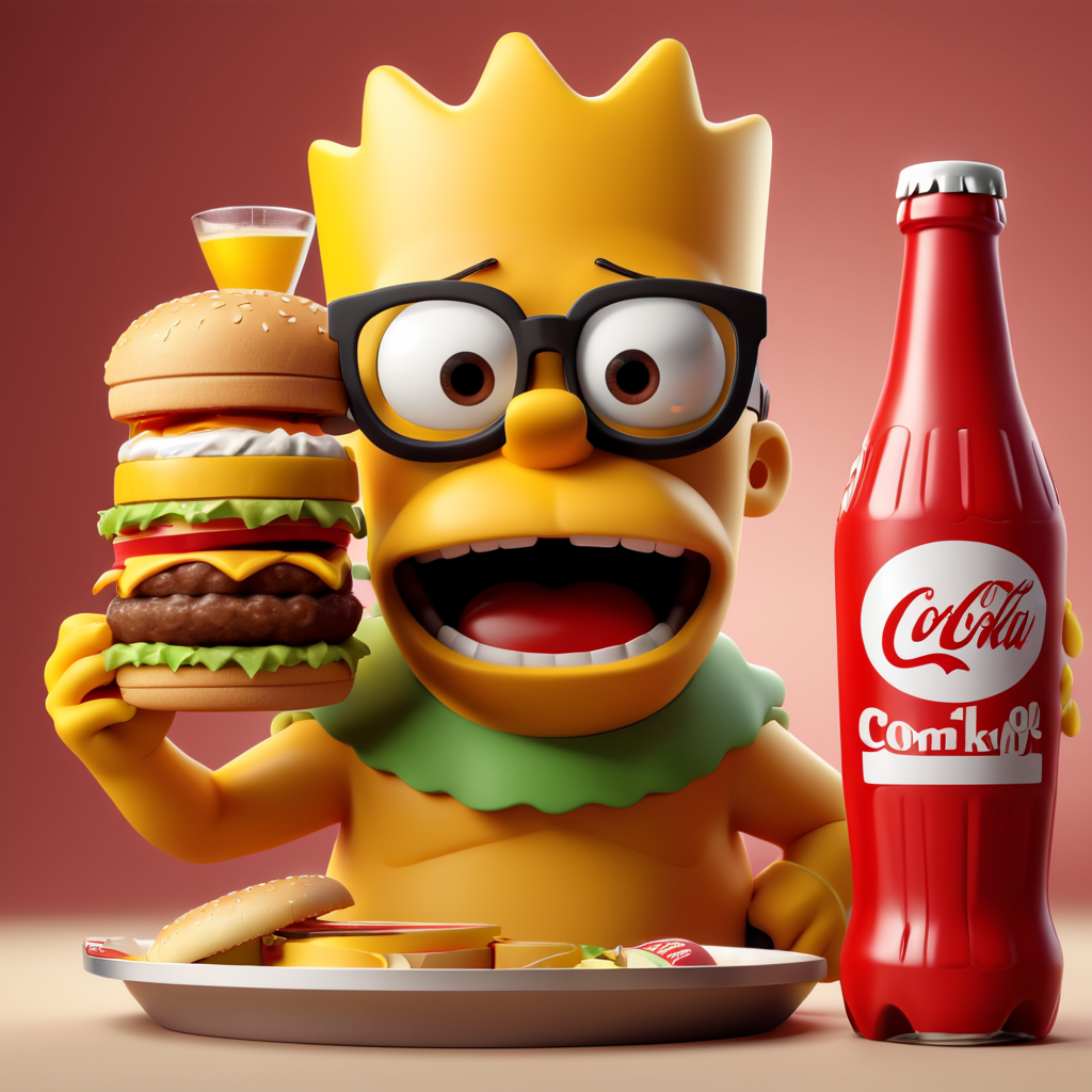 bart simpson eat hamburger and drink coke