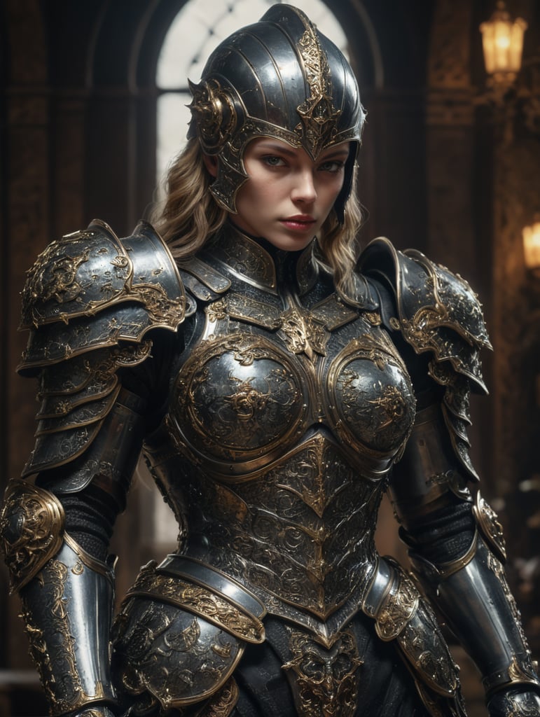 gothic full plate armor, mirror shine, stella maxwell