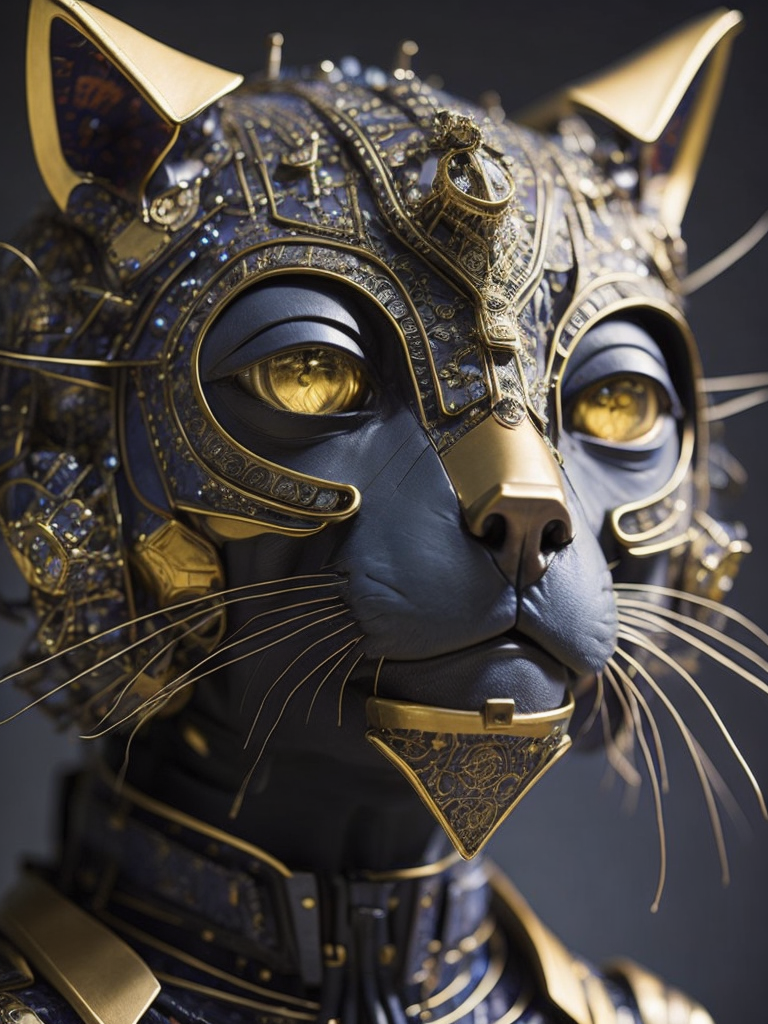 Masterpiece sculpture of an ornate bejeweled mechanical robot dog face, by annie swynnerton and diego rivera and nicholas roerich and jean delville, symbolist, dramatic lighting, god rays, elaborate geometric ornament, art brut, rich colors, smooth, sharp focus, extremely detailed, adolf wolfli and donato giancola