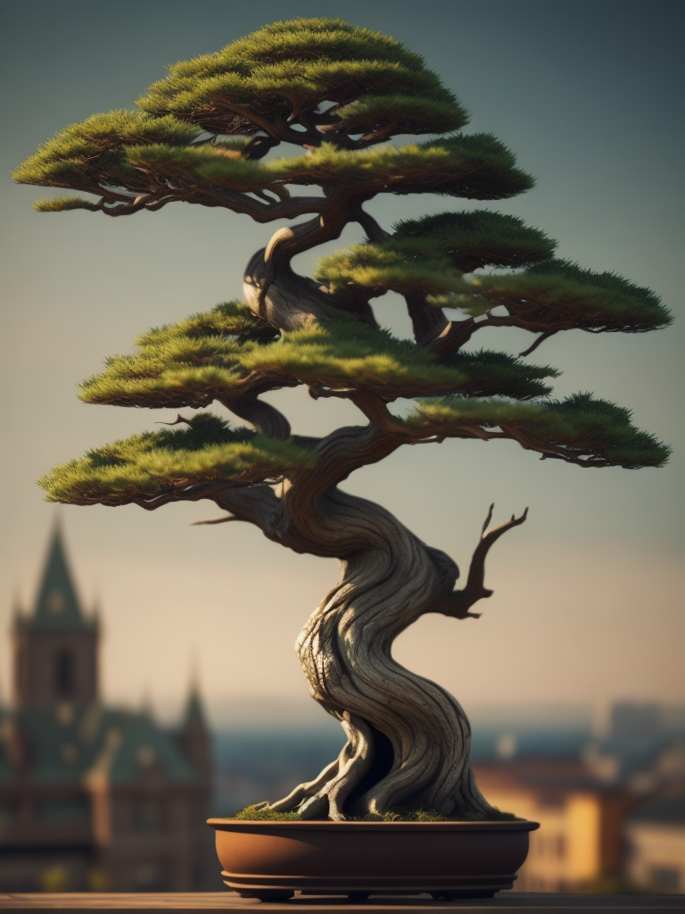 bonsai tree, tilt shift, depth of field