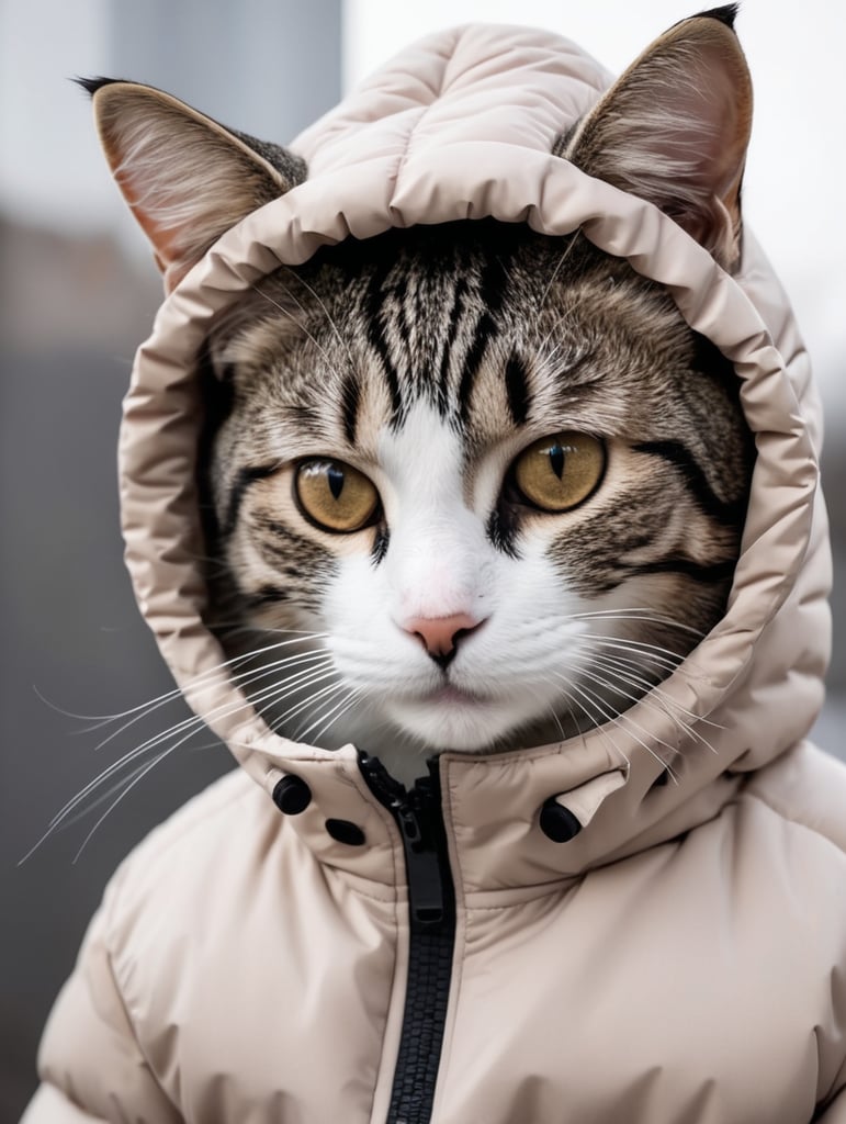 Down Jacket with a cat-hood