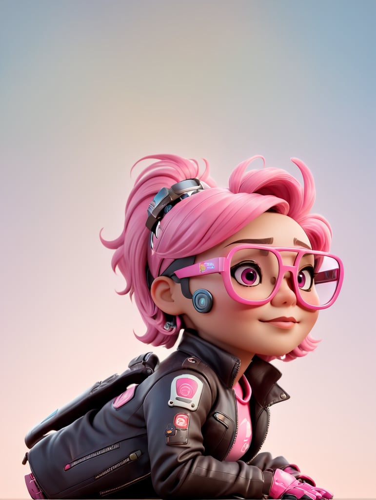 cyborg android, dressed in pink glasses and a leather jacket