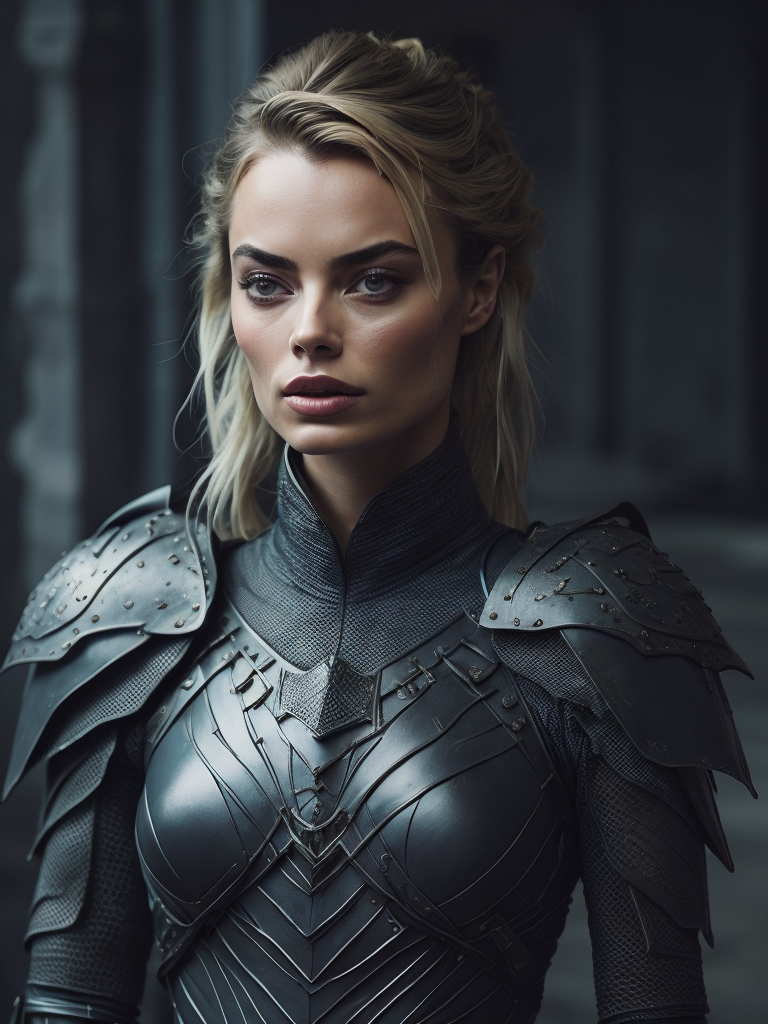Margot robbie using malenia blade of miquella armor, realistic detailed, beautiful gorgeous, proportional body