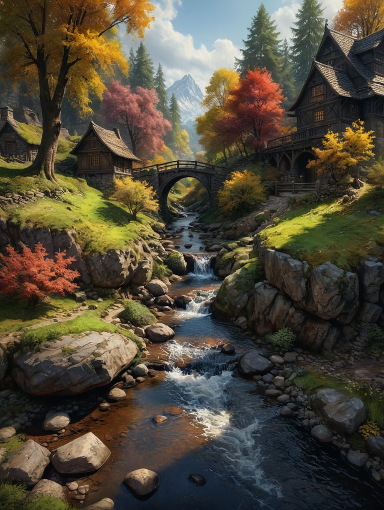 Water color all seasons stream no building