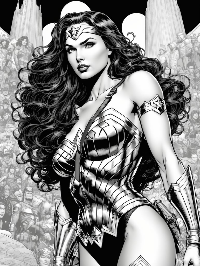 Wonder woman, Illustration, Comic, DC Comics, Marvel, Cover art, b , style of Arthur Adams