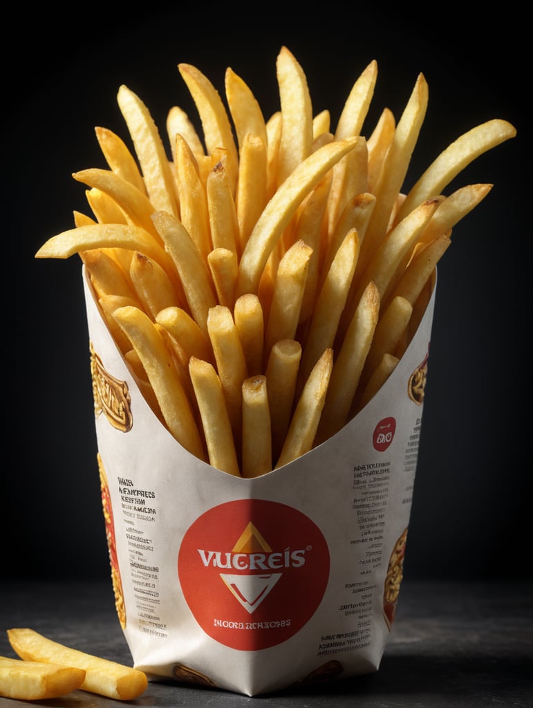 3d wrap with french fries, side view, with white background