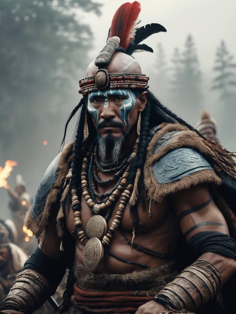 The influence of shamans in war writes the story of a supernatural power, touched by courage and wisdom.Remember, the war is won not only with swords, but also with the strength deep within the heart. 8K, Cinematic, Hyper realistic, High Resulution