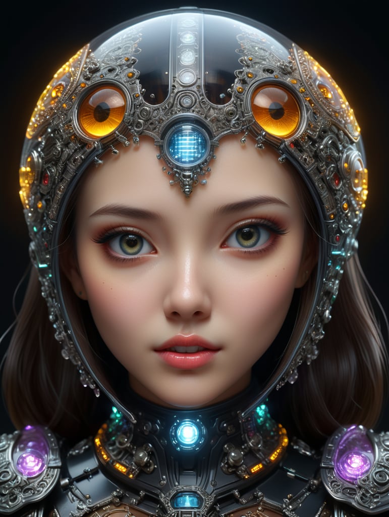 Cute aesthetic, a (tiny cute translucent polycarbonate women) with an led screen face, emoticon, stunning render, intricate details