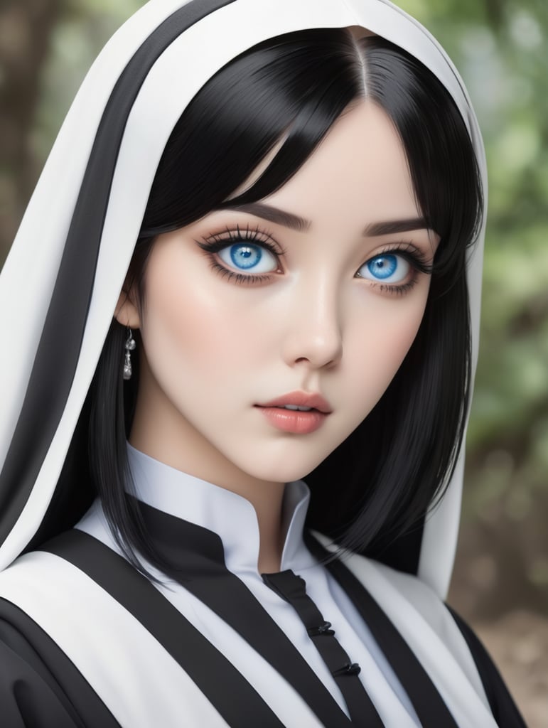 busty anime nun with blue eyes and black hair