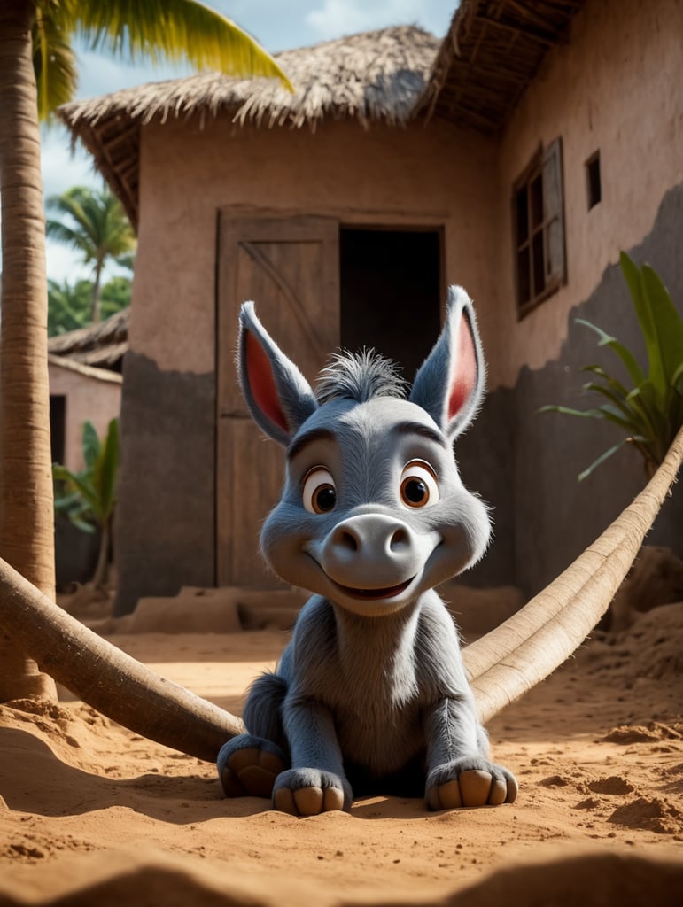 bahia chao de terra casas em vota de barro muitos coqueiros ao redor e um burrinho