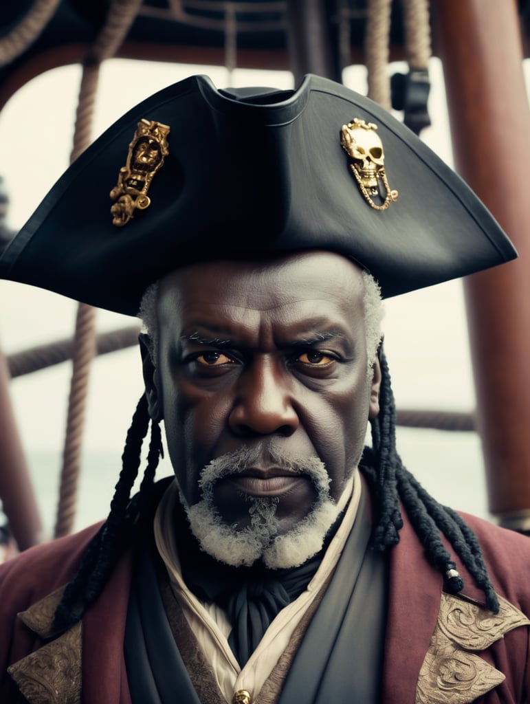 Generate me a portrait of Count Doku from Star Wars as he is a pirate on a pirate ship