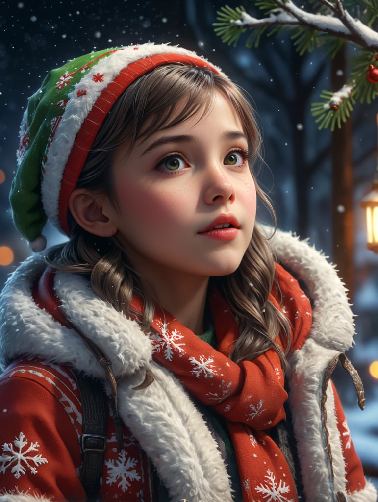 cute girl Christmas look with snows