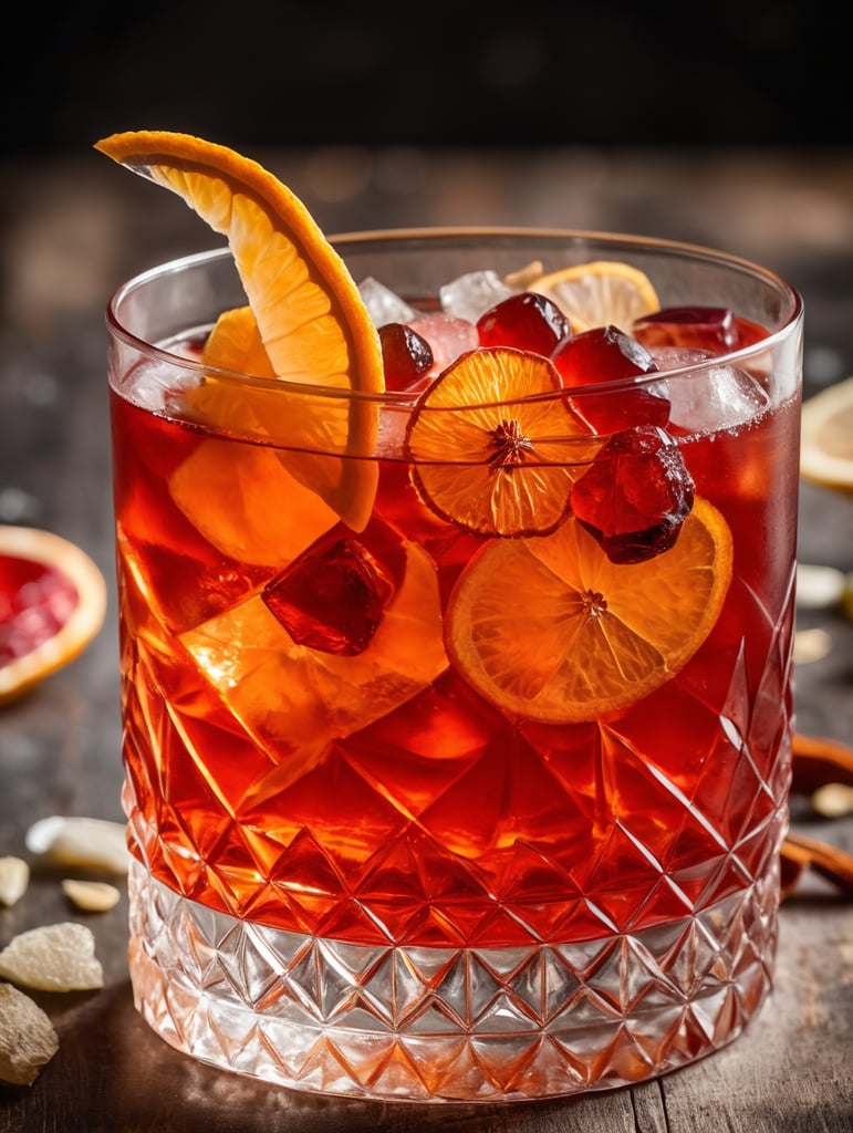 Negroni Cocktail with dried fruit slices