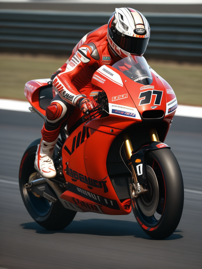 motogp racer on a bike, red colors, on the background of the race track