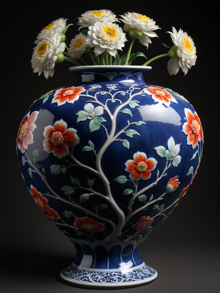 Chinese porcelain heart vase, with flower