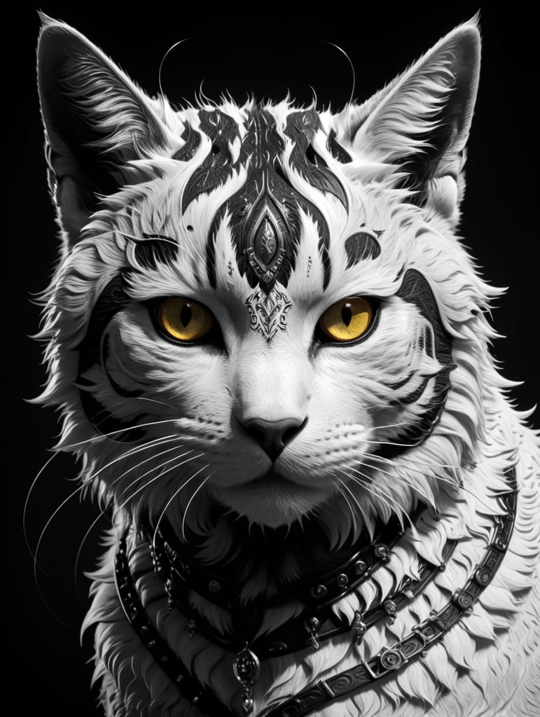 line art of an anime cat, simple, black and white