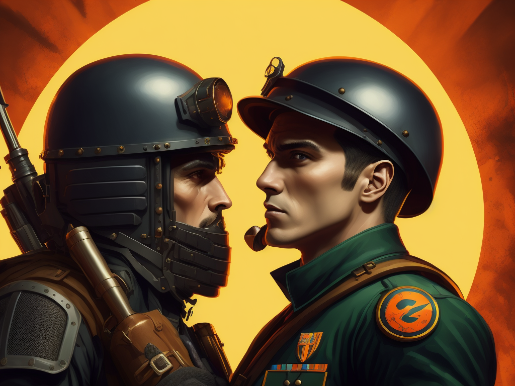 pop art picture of a soldier with a rivet mate bottle