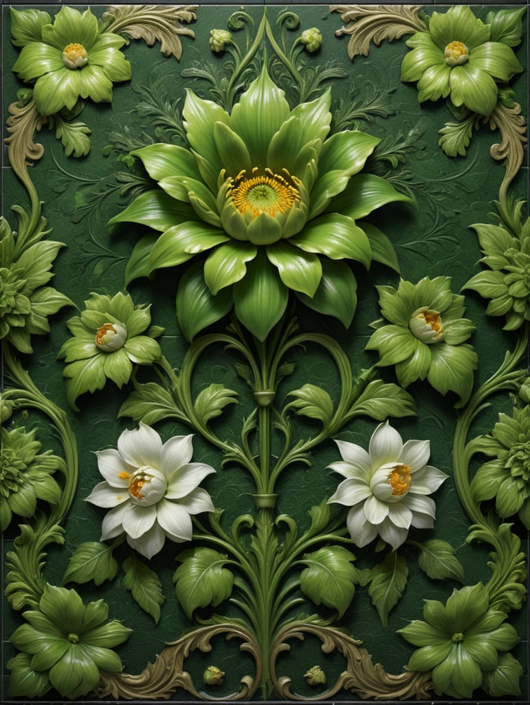 green floral tile print fabric