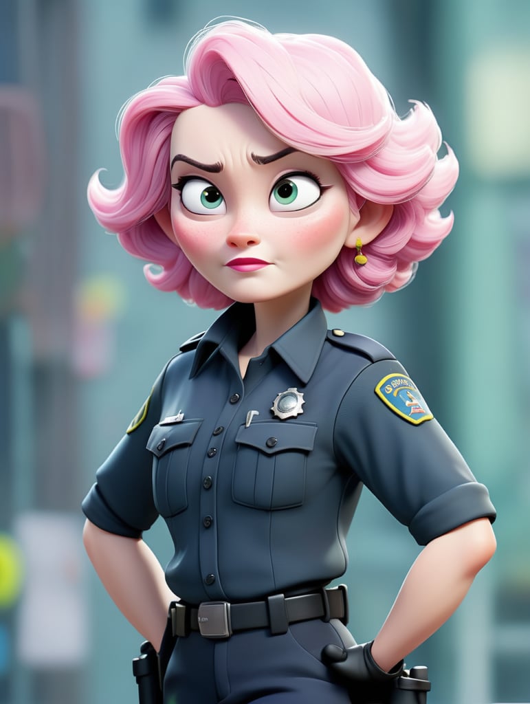 a female police officer with white hair and pink hair