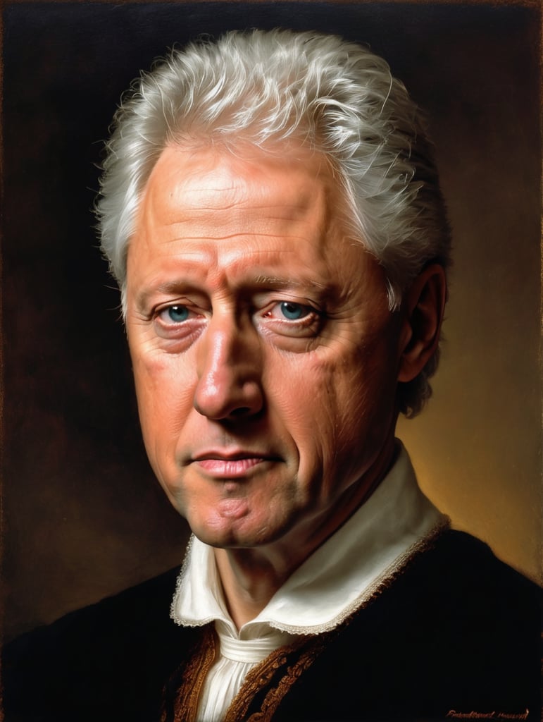 Portrait of Bill Clinton by Rembrandt Harmenszoon van Rijn, sad face, America, so sorry