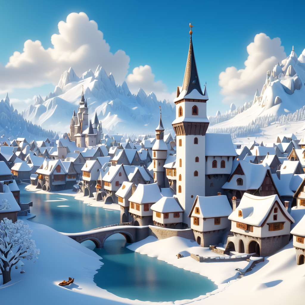 3d Snowy Winter medieval fantasy city