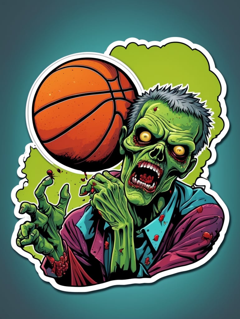 Pop art illustration, sticker, zombie basketball