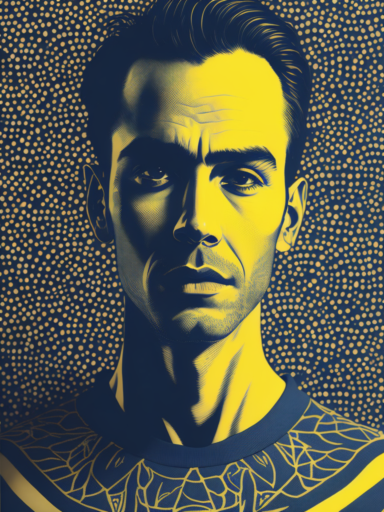 yellow blue black cream noise patterns risograph man, happy surrealism, fashion, shot on sony, edited with Maya, Nuke, Blender, Fusion, Houdini