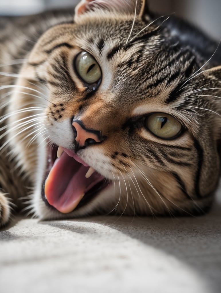 gato deitado com a língua pra fora, estilo hq malvel comics