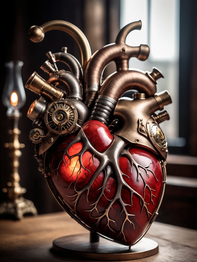 human heart made by a skilled craftsman in medieval steampunk style