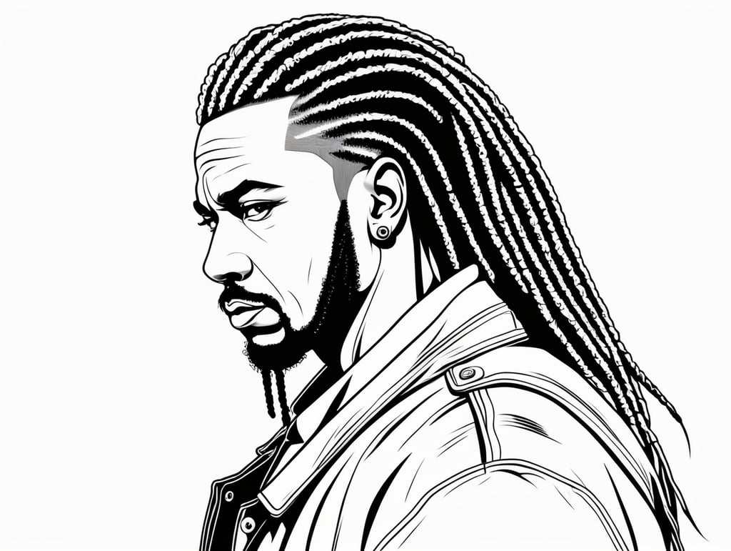 a Gangster with dreadlocks, in the style of basic simple line art vector comic art on white background