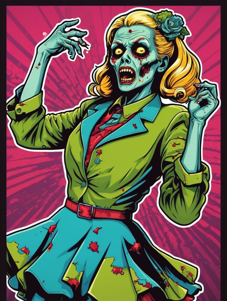 Pop art illustration, sticker, zombie dancing