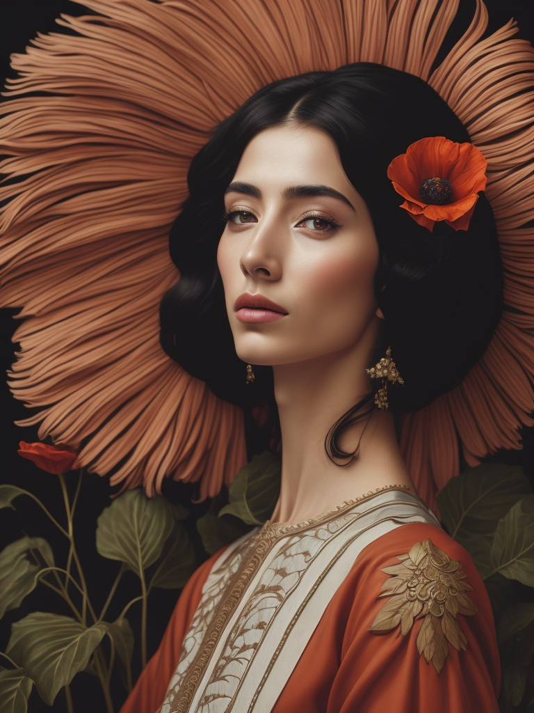 Giuseppe Scuderi, ultrafine detailed painting of a woman with an opium poppy flower in hir hair, whimsical, detailed painting