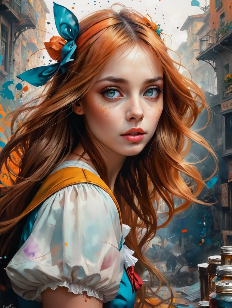 Portrait of Alice in wonderland, vivid colors, wide angle, super highly detailed, professional digital painting, concept art,