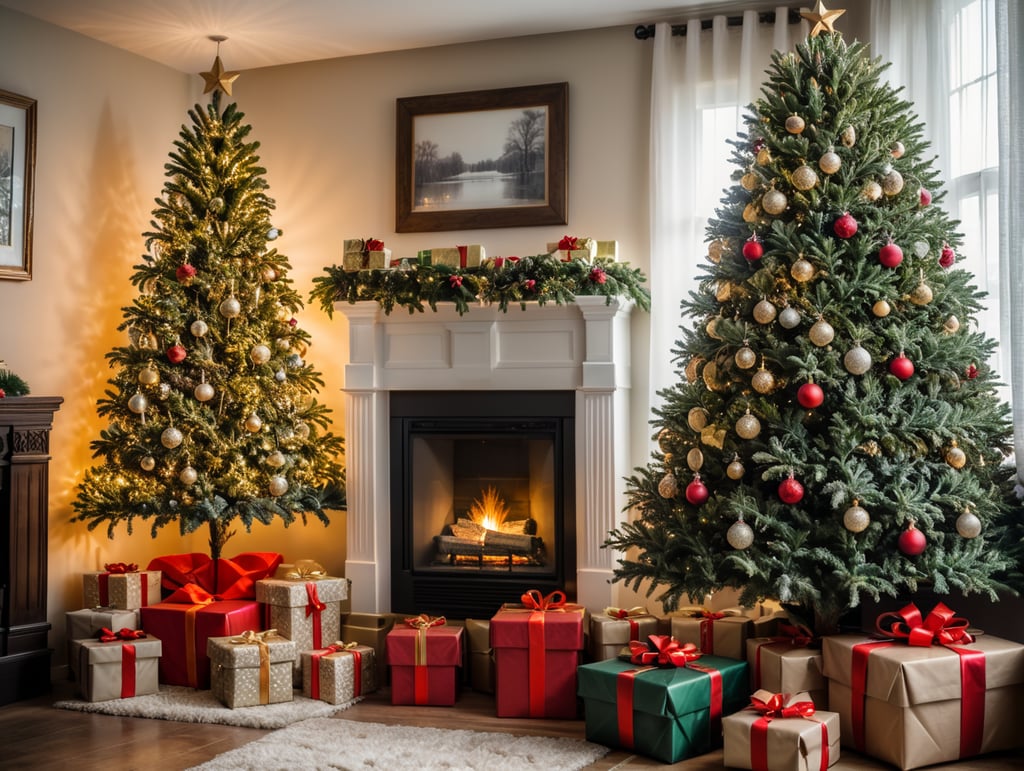 A Christmas tree and presents