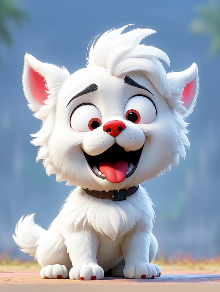 funny fluffy puppy with red nose