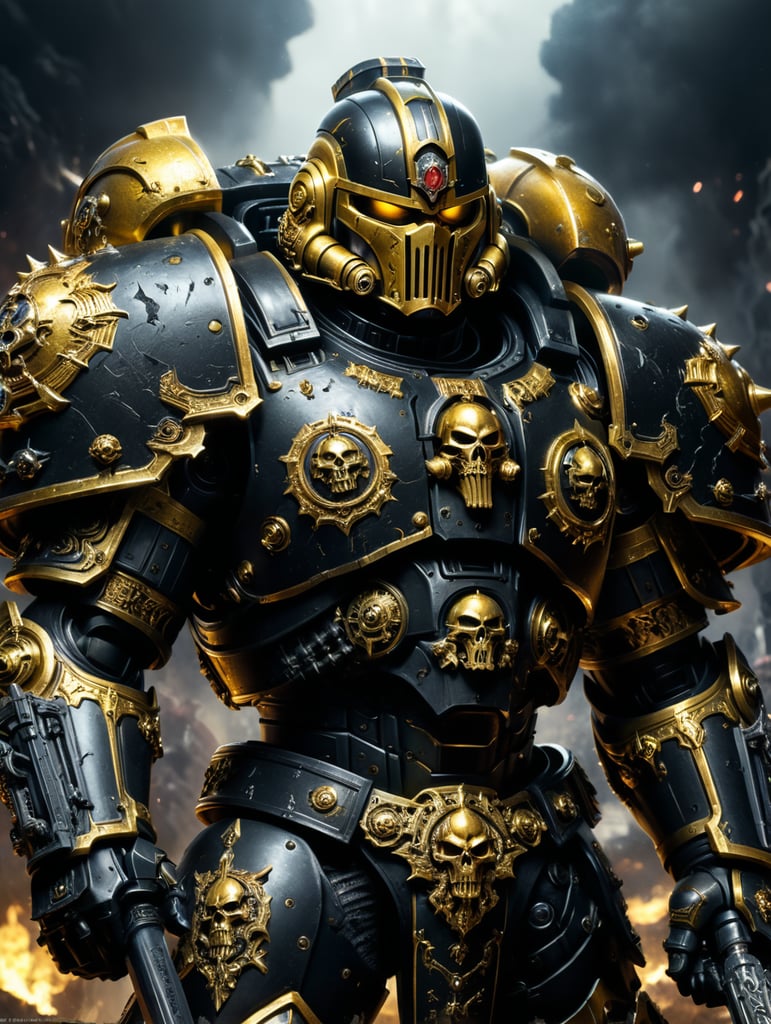 warhammer 40k, space marine, black and gold armor, black legion, force sword in hand,