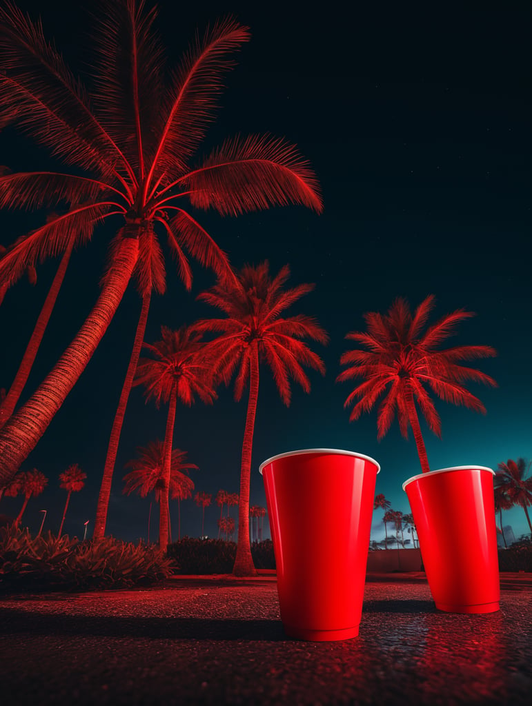 Florida, neon lights, red cup, palm trees,