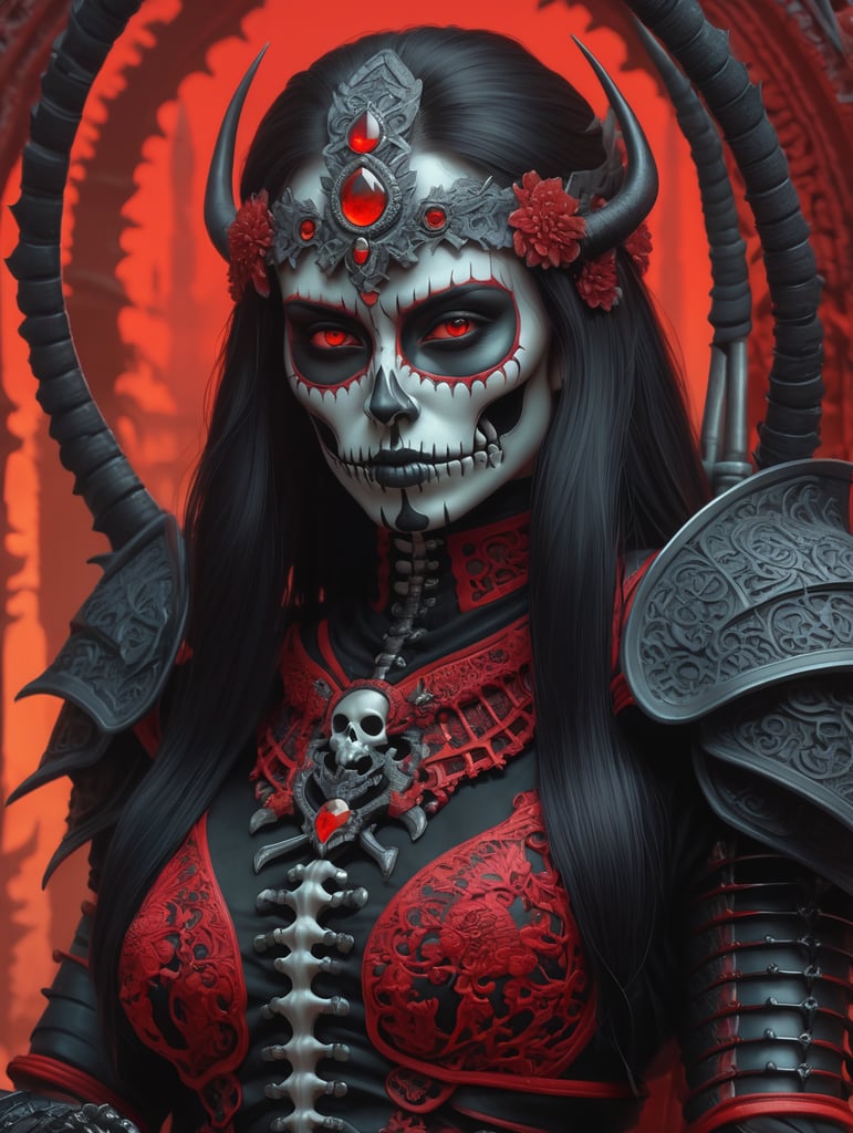 skeletal warrior art portrait by casey weldon, red and black color palette, olga kvasha, miho hirano, hyperdetailed intricately detailed gothic art trending on artstation triadic colors unreal engine 5 detailed matte painting, deep color, fantastical, intricate detail, splash screen, complementary colors, fantasy concept art, 8k resolution, gothic deviantart masterpiece