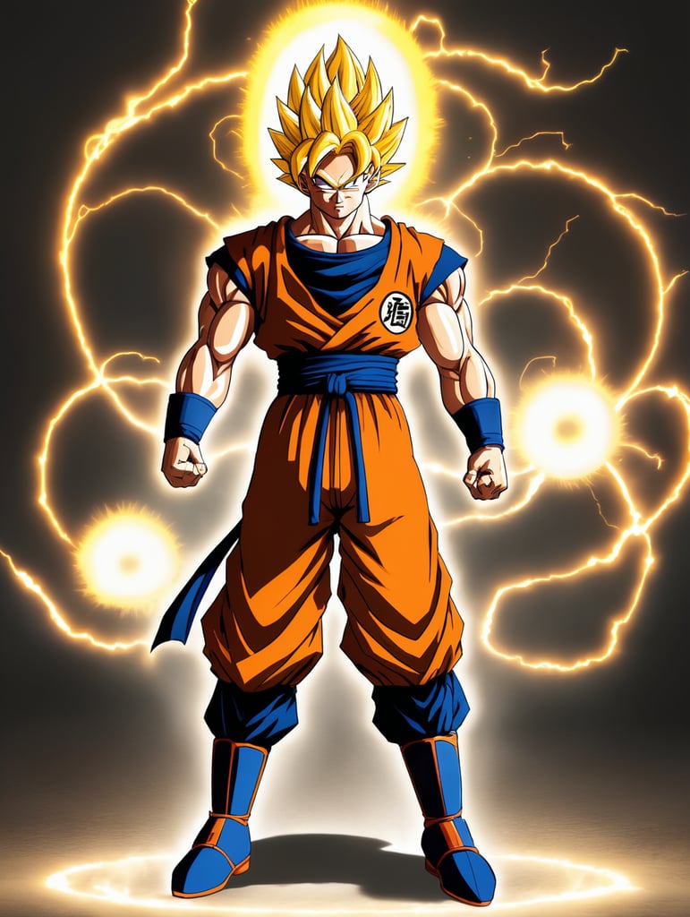 Goku from dragonball z turning super sayain and infront of him is the word "ThyJay" by his knees